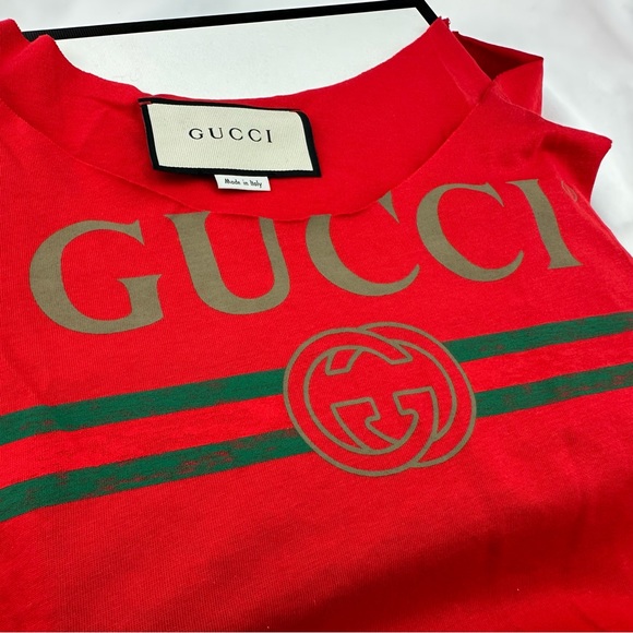 Gucci Vintage Logo Print Red Tank Top - Picture 10 of 13